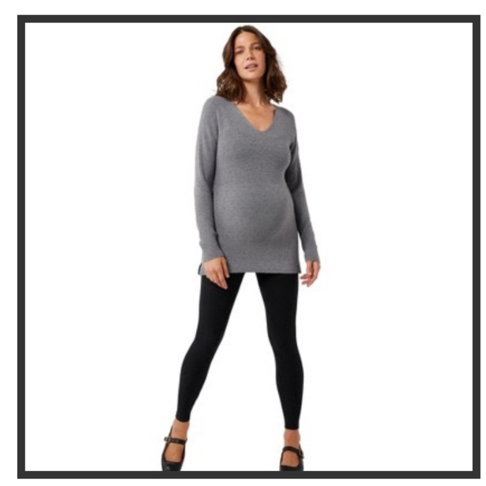 A Pea in the Pod Ribbed V Neck Maternity Sweater, S Heather Grey